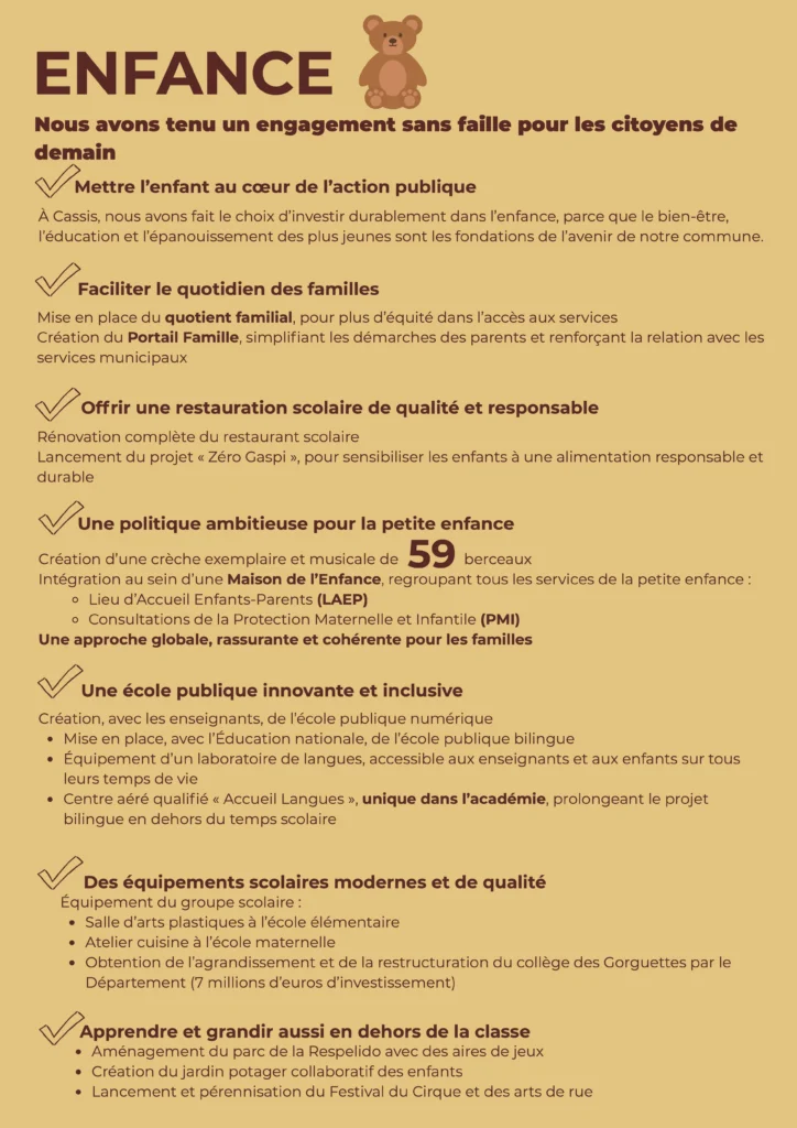 Notre parti CASSIS - PROGRAMME ENFANCE