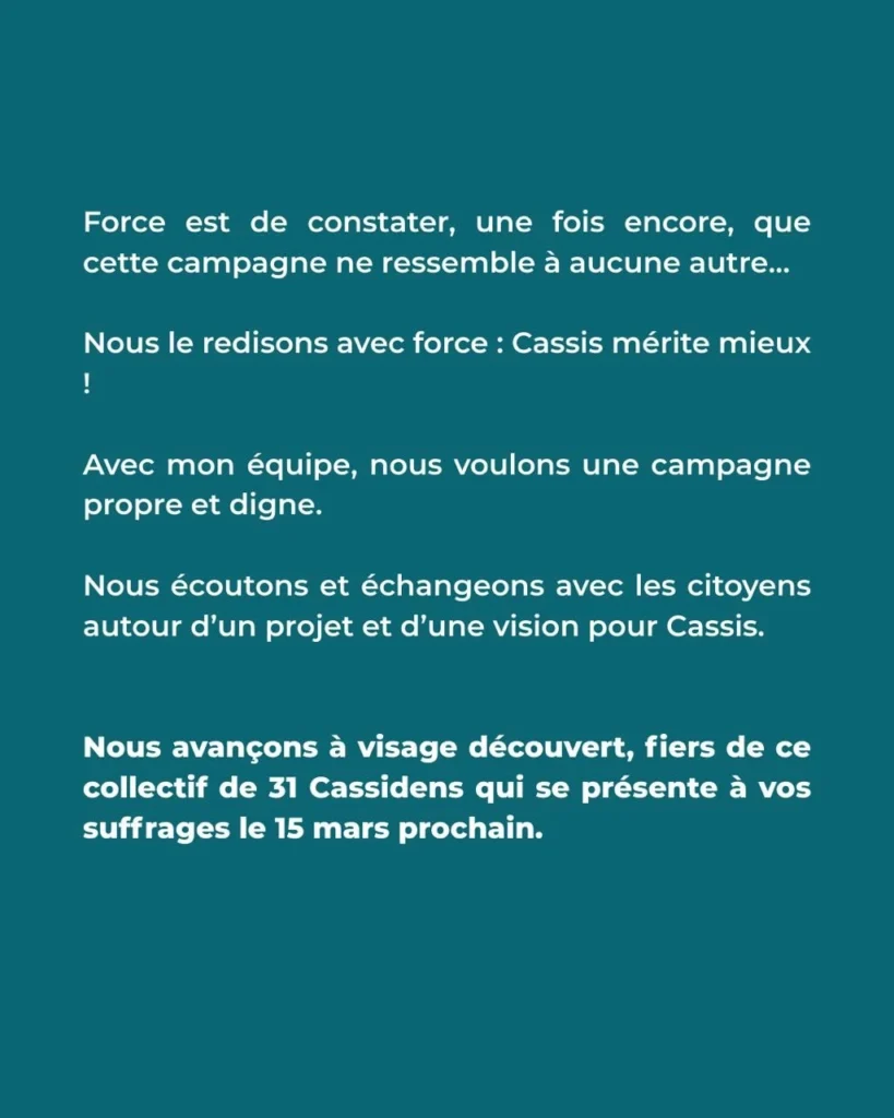 Notre parti CASSIS - COMMUNIQUÉ du 31 janvier 2026 - Municipales CASSIS 2026